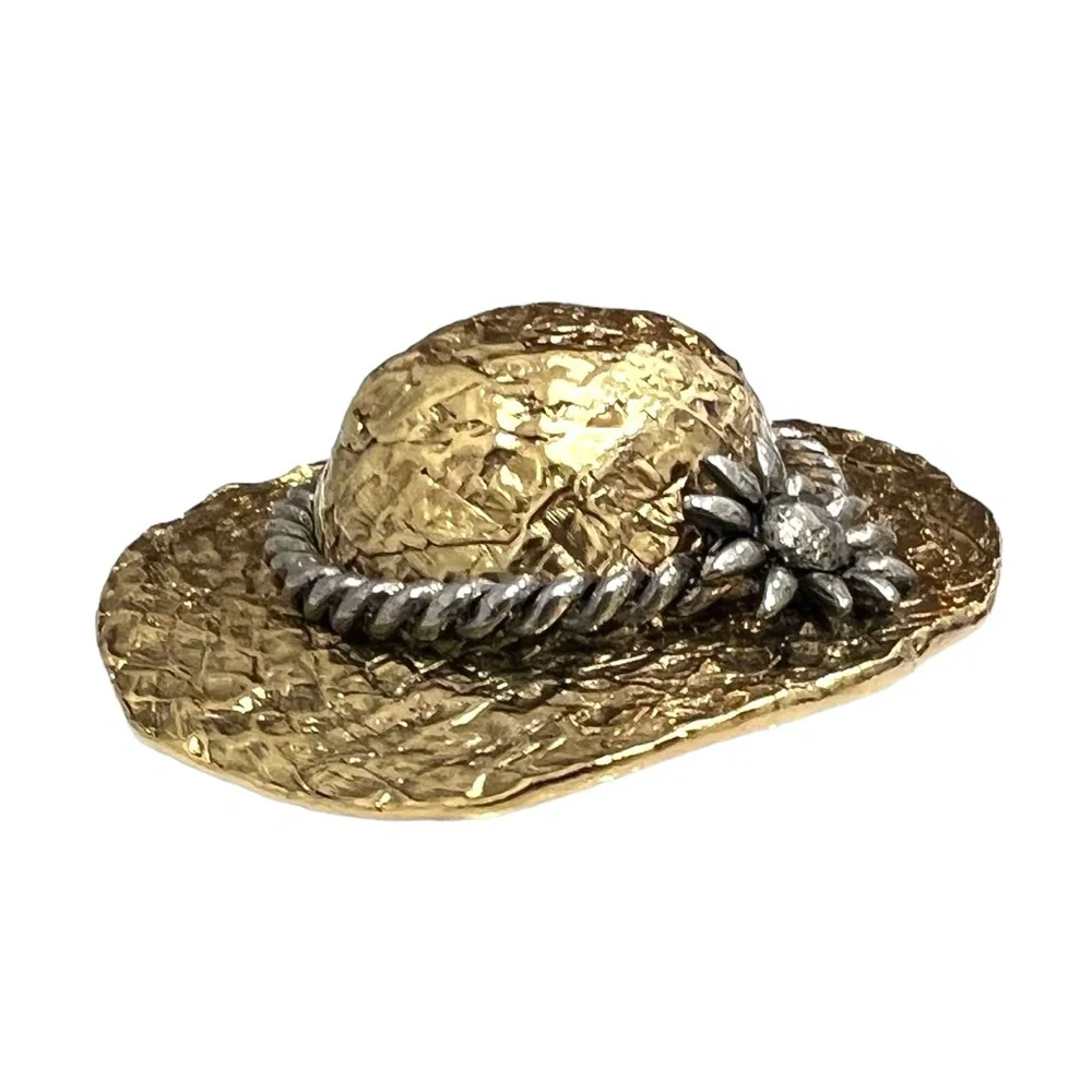VINTAGE PREMIER DESIGNS CROWN GOLD TONE SUN HAT W FLOWER BROOCH - MISSING PIN